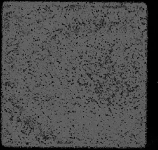 CT slice of a printed test cube showing porosity