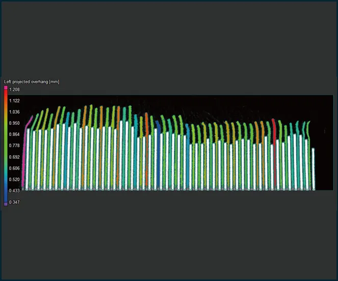 Overhang analysis of a battery cell showing every electrode layer