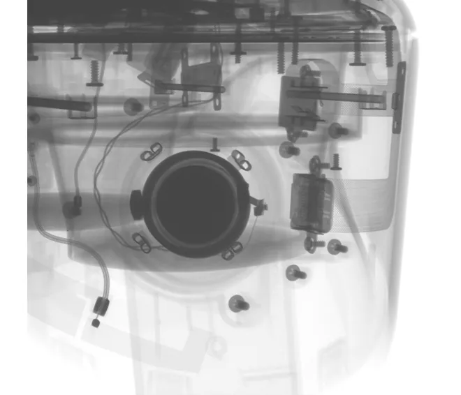 2D X-ray image of a camera housing with internal components