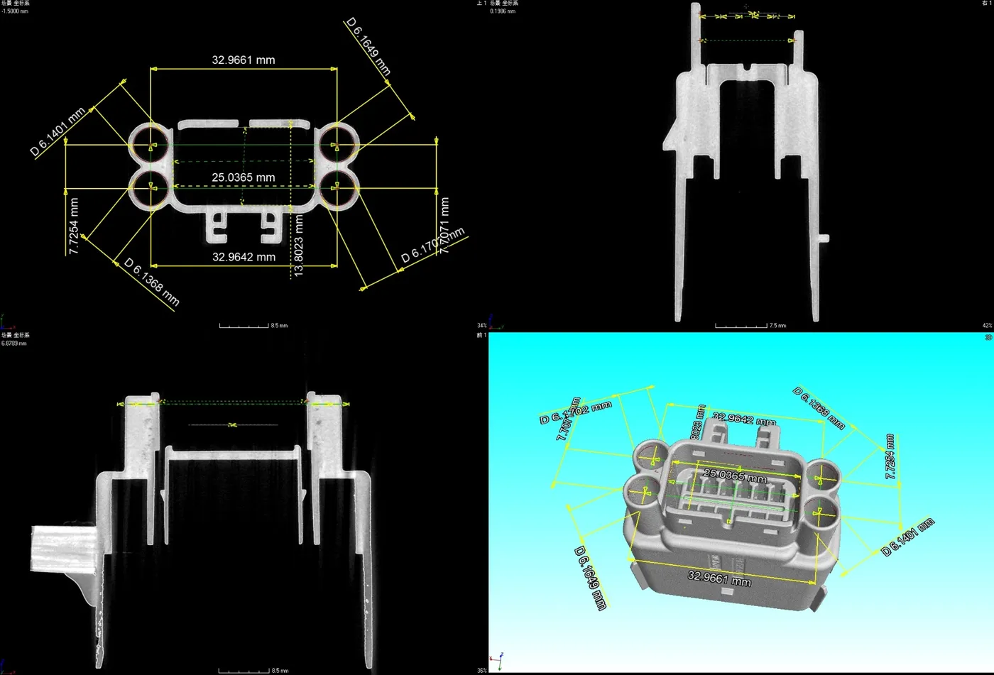 Dimensional measurement of a moulded housing on CT slices